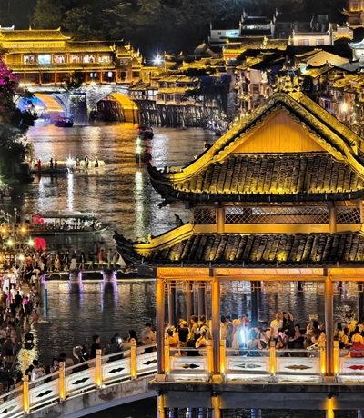 Fenghuang Ancient Town traditional Diaojiaolou stilt houses by the river